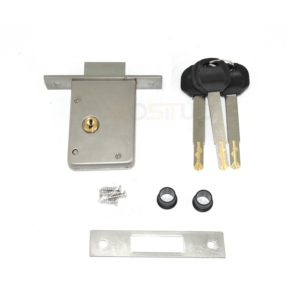 Security sliding door lock wooden door long round bolts turn door Mortise cross key cylinder lock body