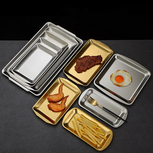 2024 hot Selling  304 thickened rectangular tray stainless steel plate Korean gold barbecue plate hotel service tray