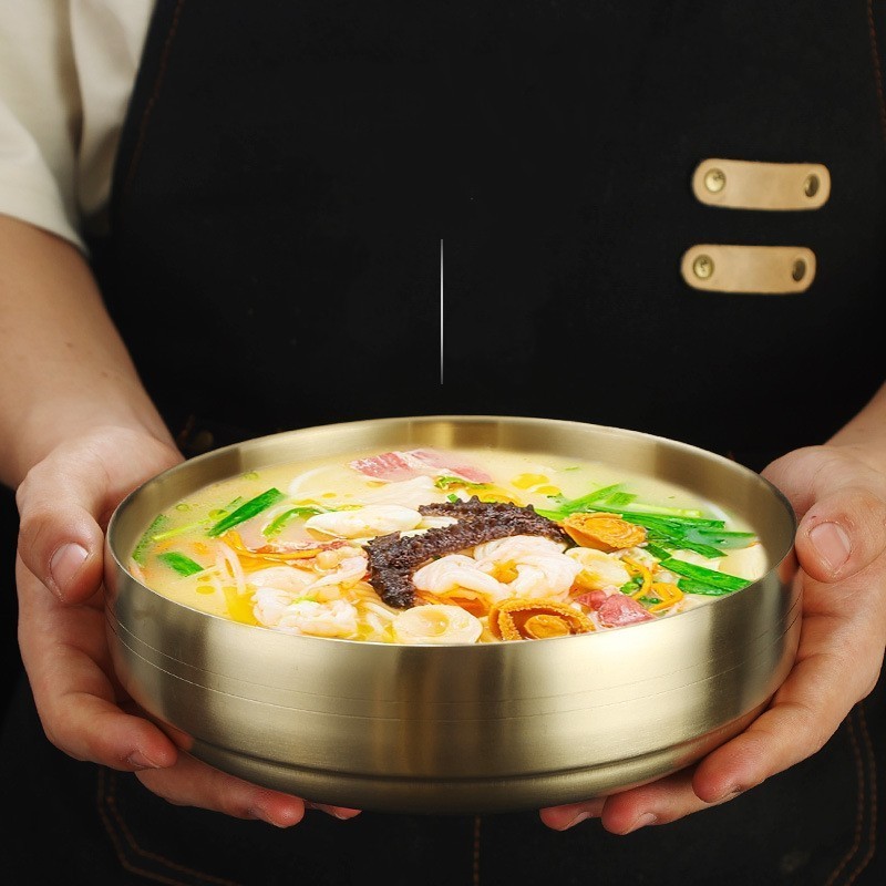 2023 new style Large Capacity Stainless Steel Salad Bowl Metal Mixing Serving Bowl Korean Gold Cold Noodle Bowl