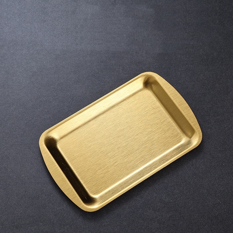 2024 hot Selling  304 thickened rectangular tray stainless steel plate Korean gold barbecue plate hotel service tray