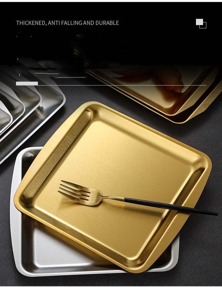 2024 hot Selling  304 thickened rectangular tray stainless steel plate Korean gold barbecue plate hotel service tray