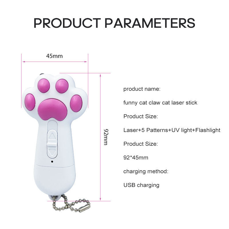 2022 Usb Portable Laser Stick Footprint Cat Teaser Pen Multi Pattern Cat claw LED Flashlight and Cat Teaser Ticker Stick