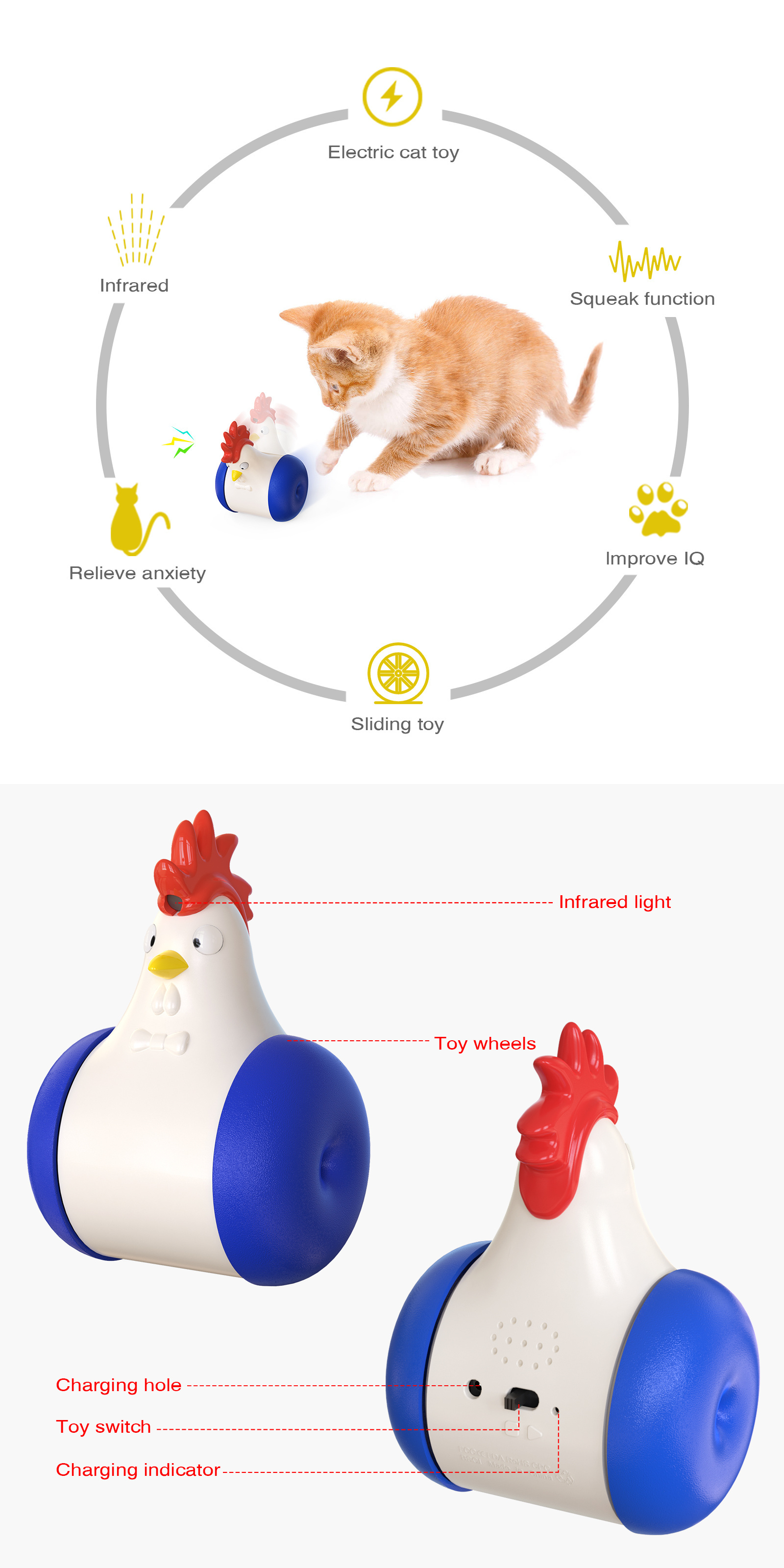 2024 Durable Chicken Shape Tumbler Small Funny Interactive Chew Squeak Toy for Cats and Dogs for Oktoberfest Pet Nip