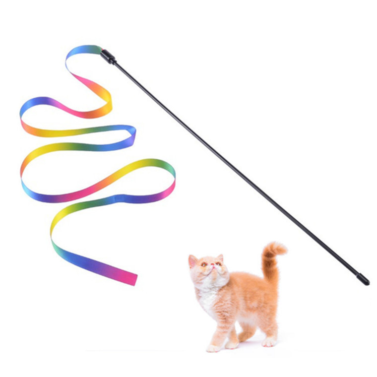 Interactive Funny Rainbow Cat String Toy Replaceable Wood Cat Wand Safe Cat Teaser Stick Toy