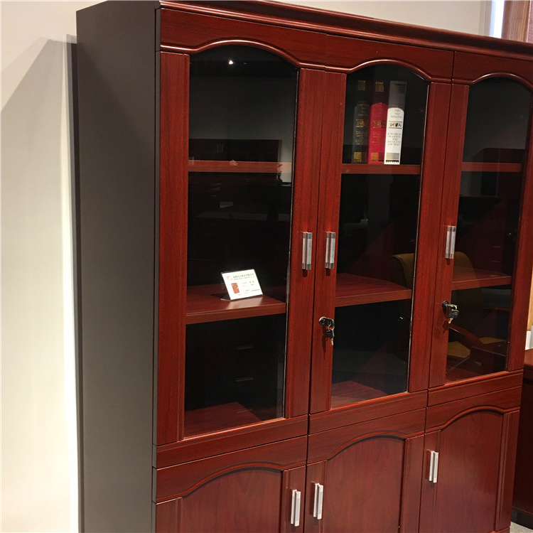 Detachable Wooden Office Bookcase Bookshelf Book Storage Cupboard Filing Cabinet With Glass Door And Lock