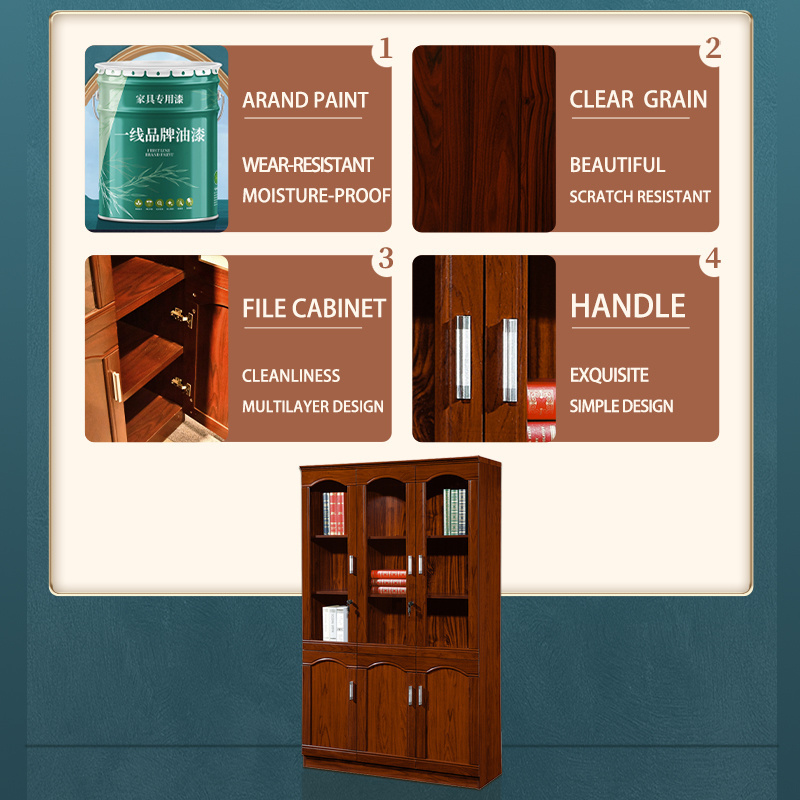 Executive Boss Manager Office Wood Cupboard Design Wood File Cabinet With Glass Door Wooden Bookcase Lateral Cabinet Furniture