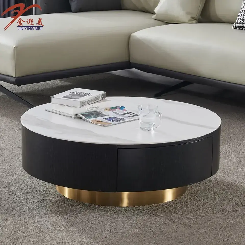 New Modern Coffee Table Modern round Black Marble Coffee Table With Solid Wood Storage