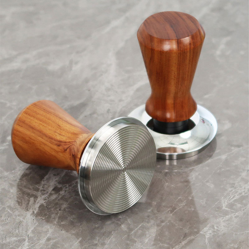 Barista Tools Wood Handle 30lbs Calibrated Hand Tamper Espresso Coffee Tamper with Spring Loaded