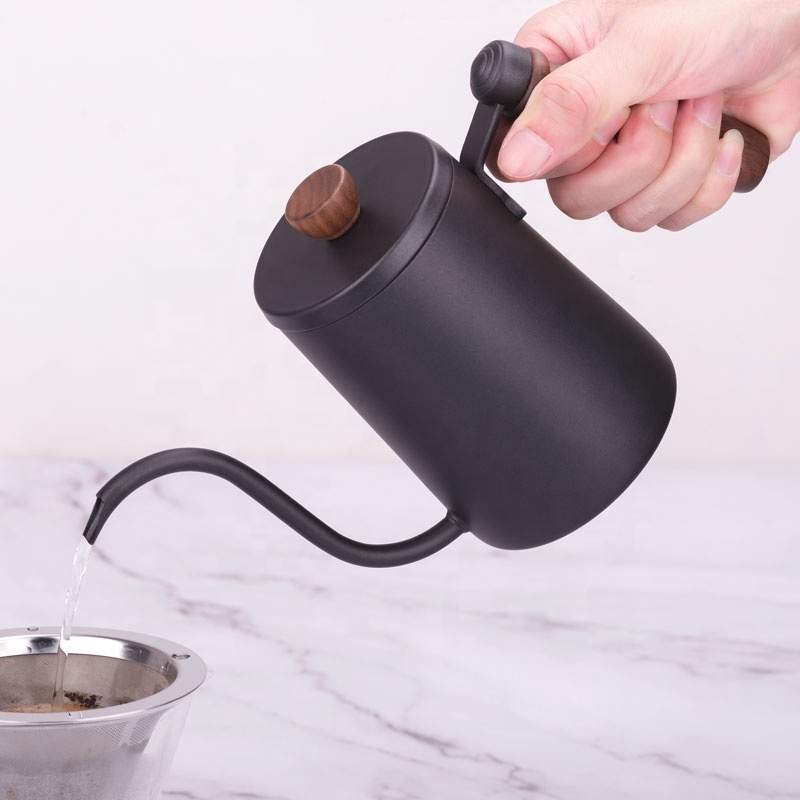 Wholesale Luxury Coffee Mocha Drip Pot Maker Outdoor  600ML Wood Handle Drip Kettle Coffee Pot