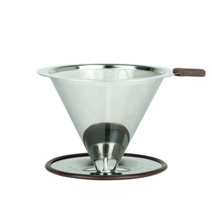 Pour Over Drip Coffee Filter 304 Stainless Steel Cone Reusable Coffee Filter with Holder