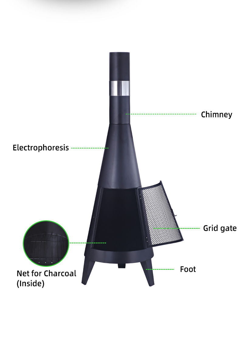 Hot Selling Black Outdoor Garden Wood Burning Steel Metal Round Firepit Chimney BBQ Chimenea Fire Pit Stove