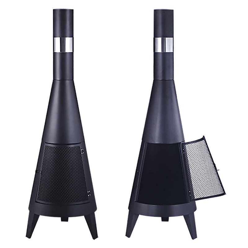 Hot Selling Black Outdoor Garden Wood Burning Steel Metal Round Firepit Chimney BBQ Chimenea Fire Pit Stove