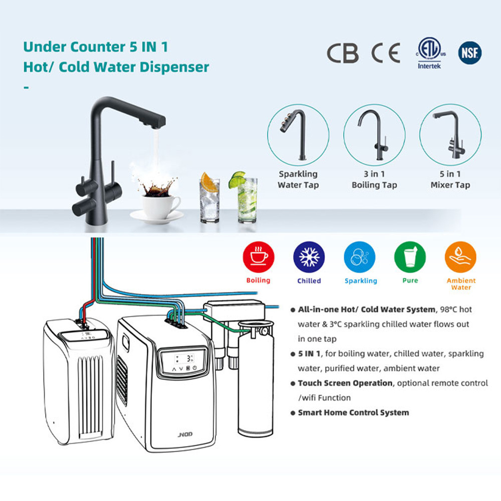 Jnod Hot Sale 5 In 1 Silver Kitchen Taps Boiling Water Tap Hot Cold Mixer Purify Instant Sparkling Boiling Water Tap And Faucets