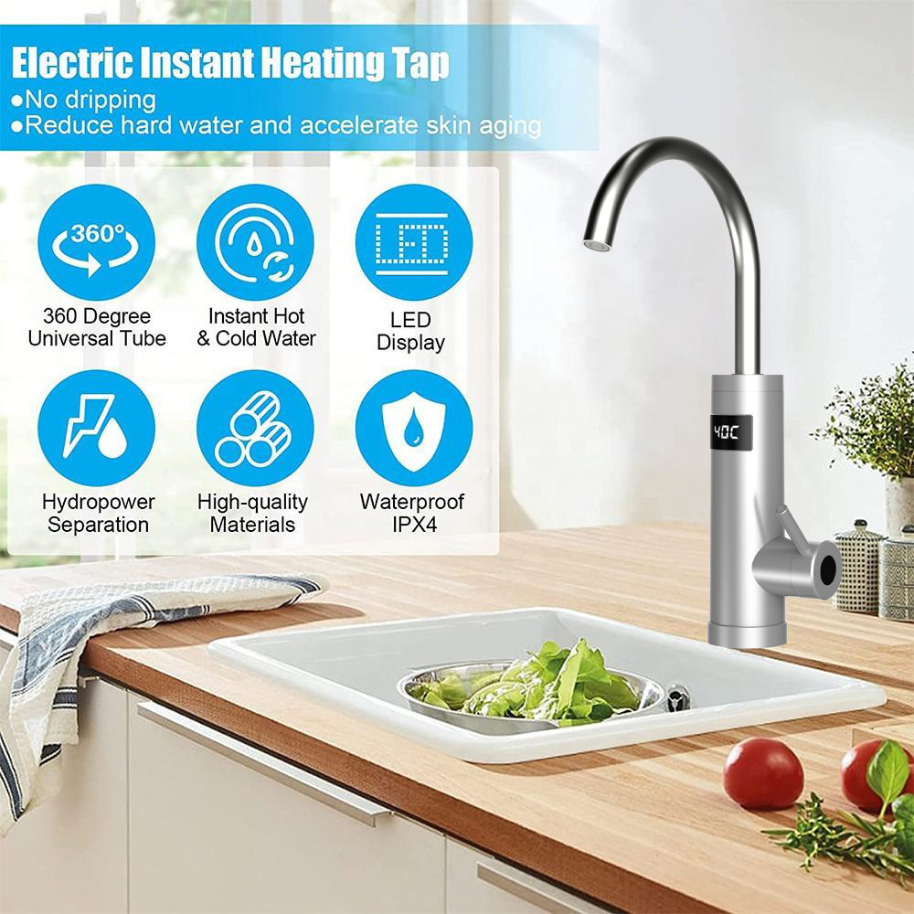 3200W Smart Tankless Water Heater Tap Electric Instant Hot Water Tap Desk Mount Hot Faucet Electric Instant Water Heater Tap