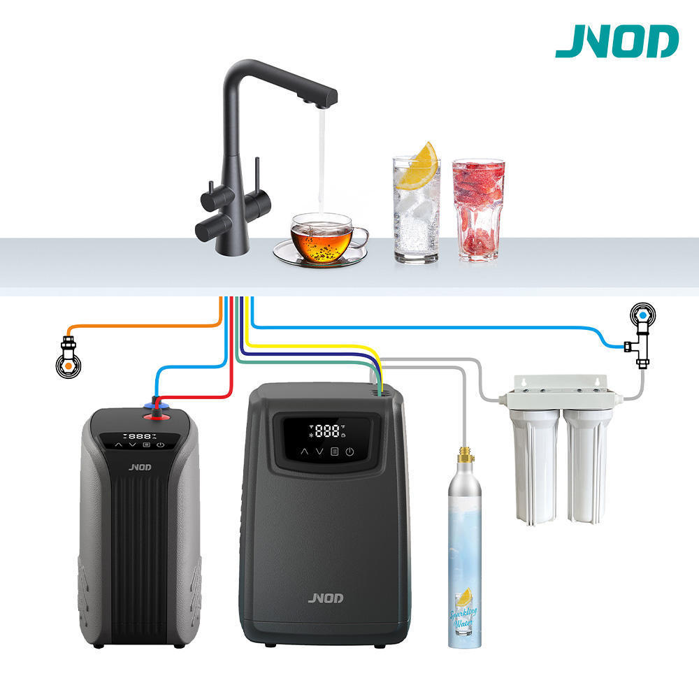 Smart 3 in 1 Sparkling Kitchen Taps Co2 Soda Maker Hot and Cold Water Drinking Machine Counter Top Water Dispenser with Fridge