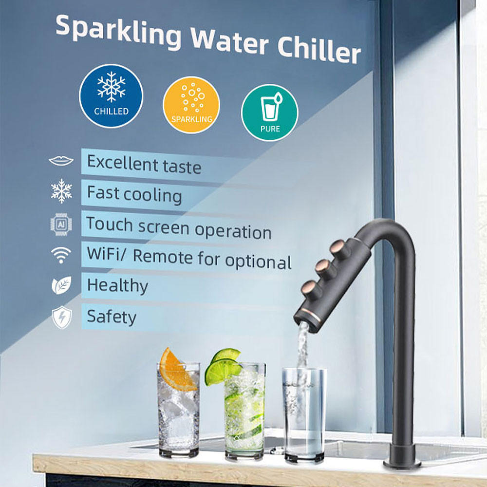 Smart 3 in 1 Sparkling Kitchen Taps Co2 Soda Maker Hot and Cold Water Drinking Machine Counter Top Water Dispenser with Fridge