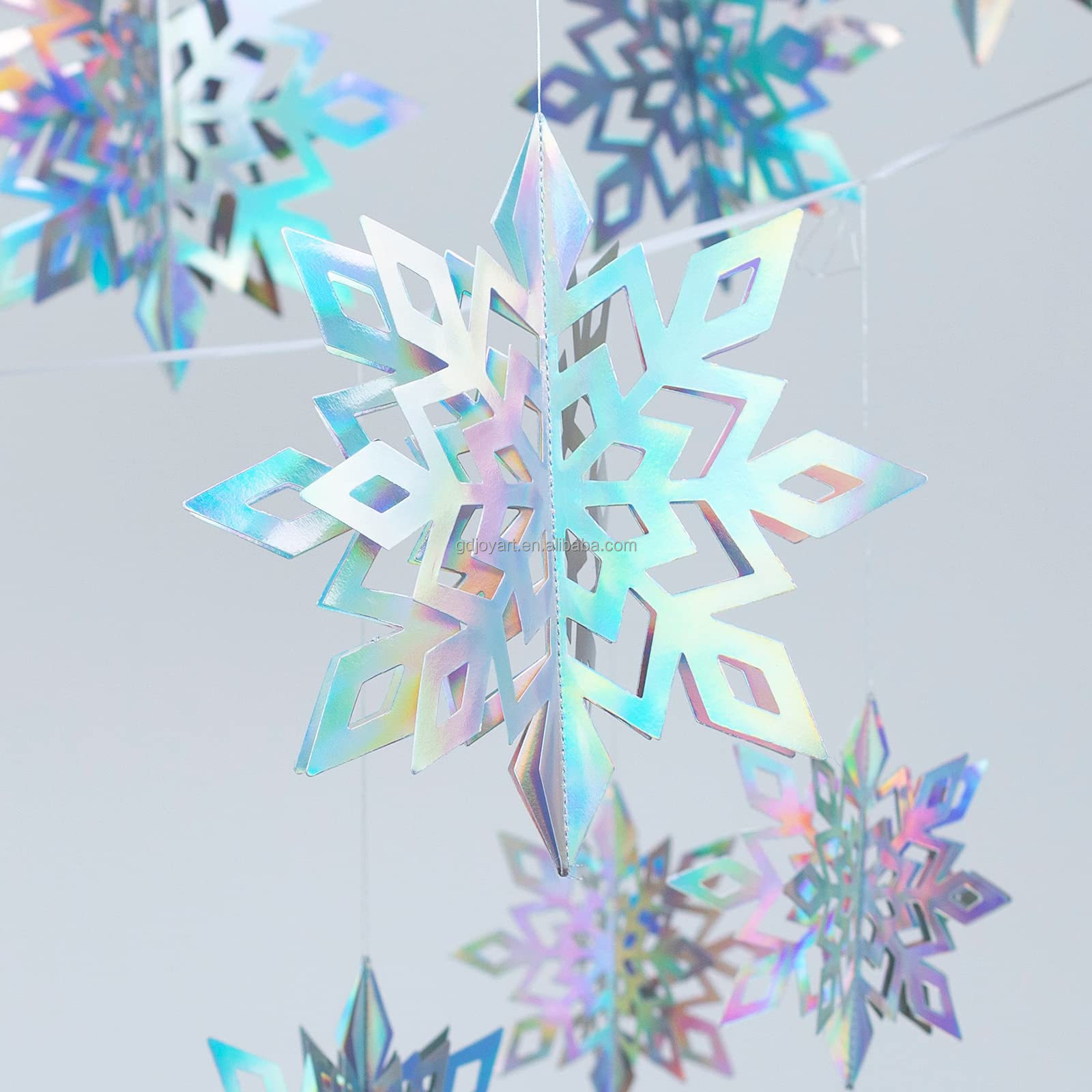 Christmas Hanging Snowflakes Decorations 3D Iridescent Paper Snowflakes Rainbow Snow Flakes Garland