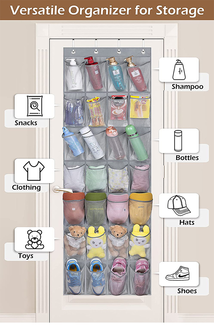 Over The Door Shoe Organizer, 16 Mesh Pockets Hanging Shoe Organizer+ 4 Large Mesh Storage Shoe Rack Holder with 4 Hooks