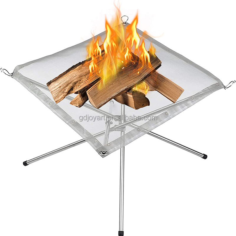 Stainless Steel Portable Folding Fire Pit Outdoor Bonfire Stand Mesh Sheet