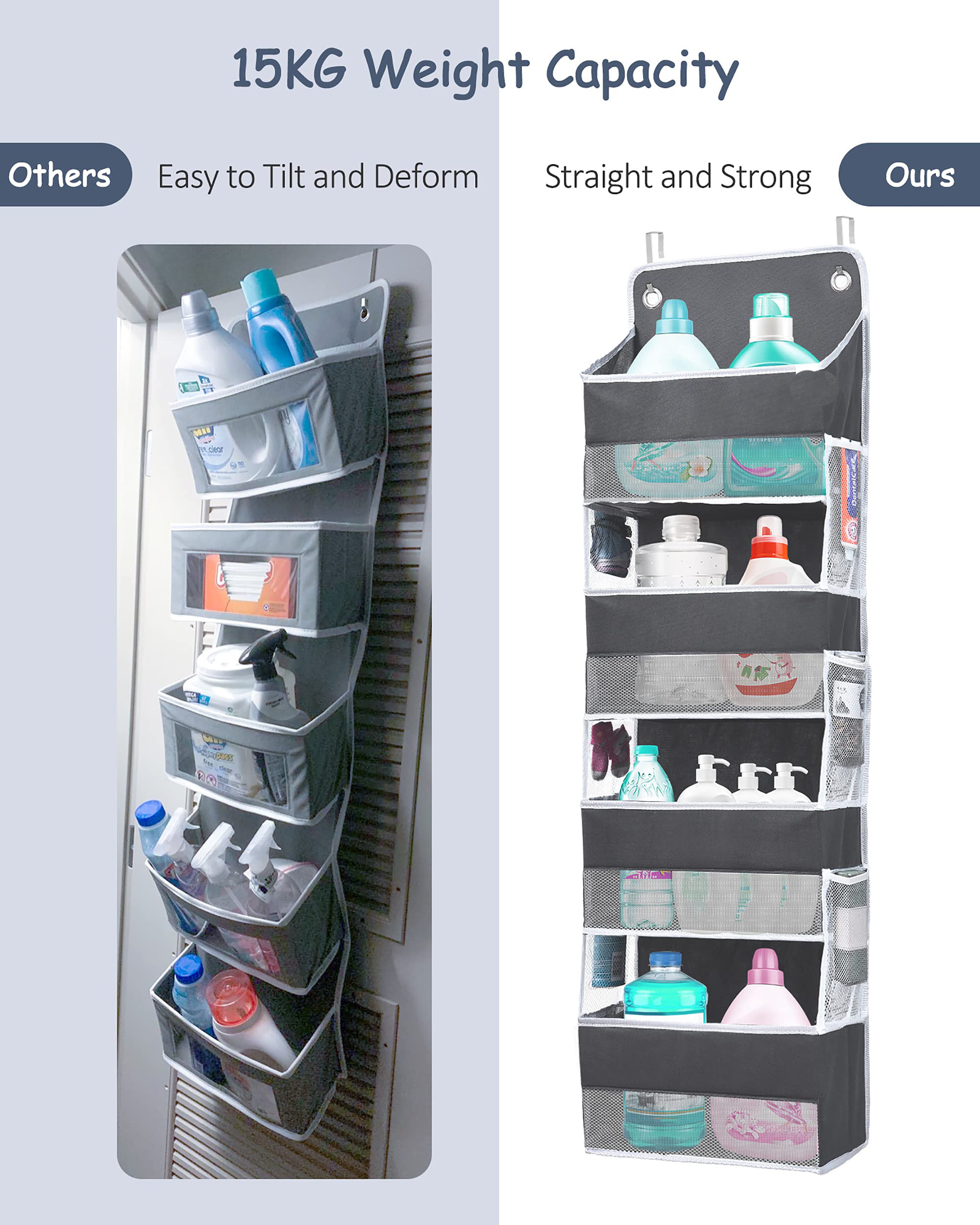 BrilliantJo 5 Shelves Hanging Closet Organizer, 2 Pack Hanging Storage with 6 Side Pockets for Clothes Bags