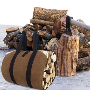 Large Heavy Duty Camping Storage Tote firewood log carrier bag leather handle firewood carrier