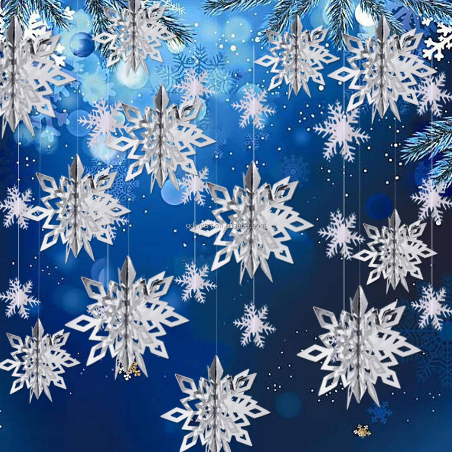 Christmas Hanging Snowflakes Decorations 3D Iridescent Paper Snowflakes Rainbow Snow Flakes Garland