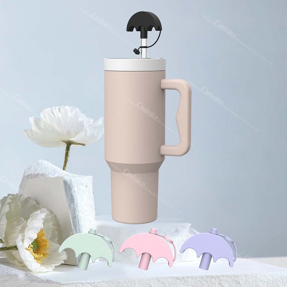 Customized Package Cute Umbrella Shape Silicone Straw Toppers Compatible with Cup Drinking Straw Caps