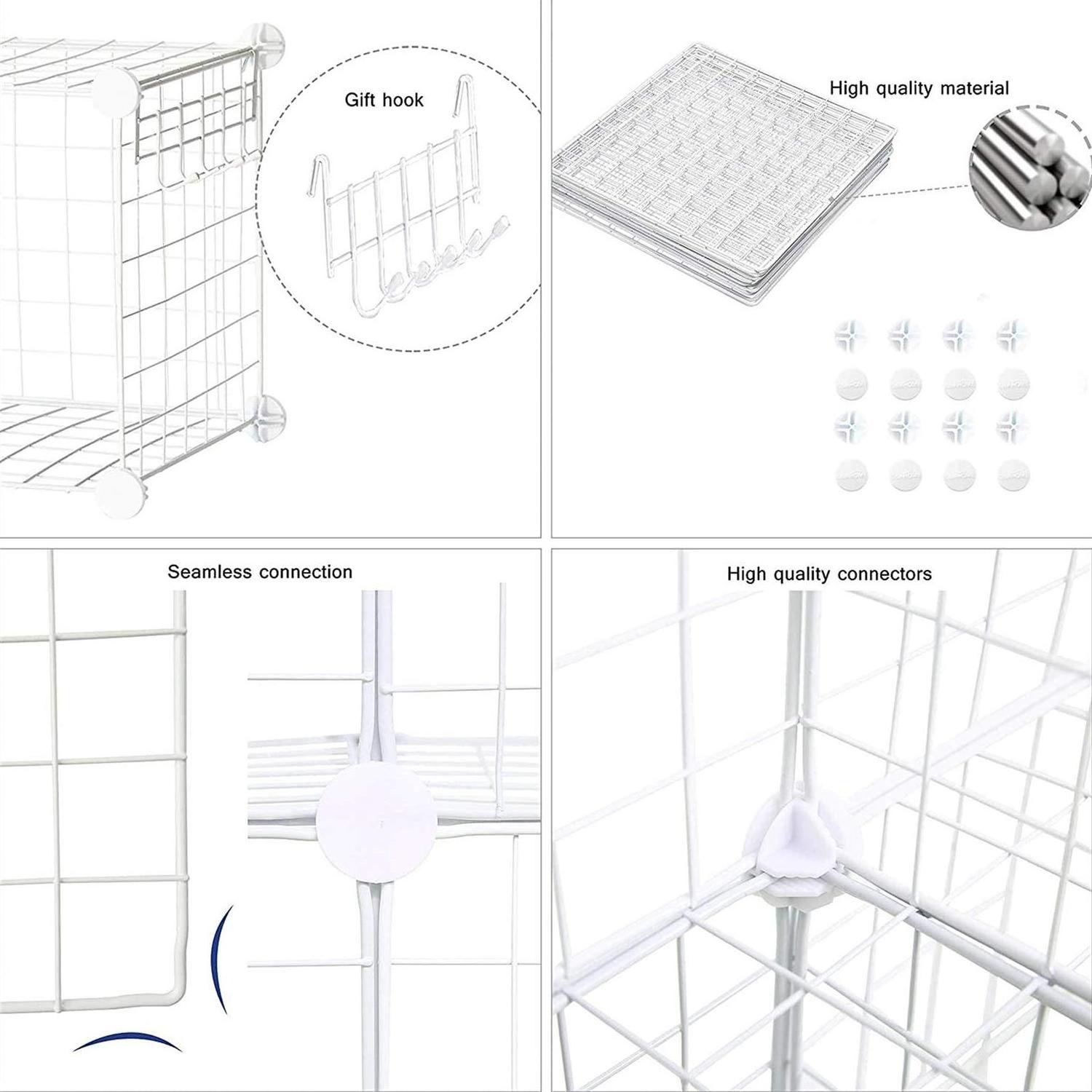 Wire Cube Storage Grids Organizer Metal Book Shelves Modular Storage Bins Large and Small Dividers Ideal for Closet Cabinet