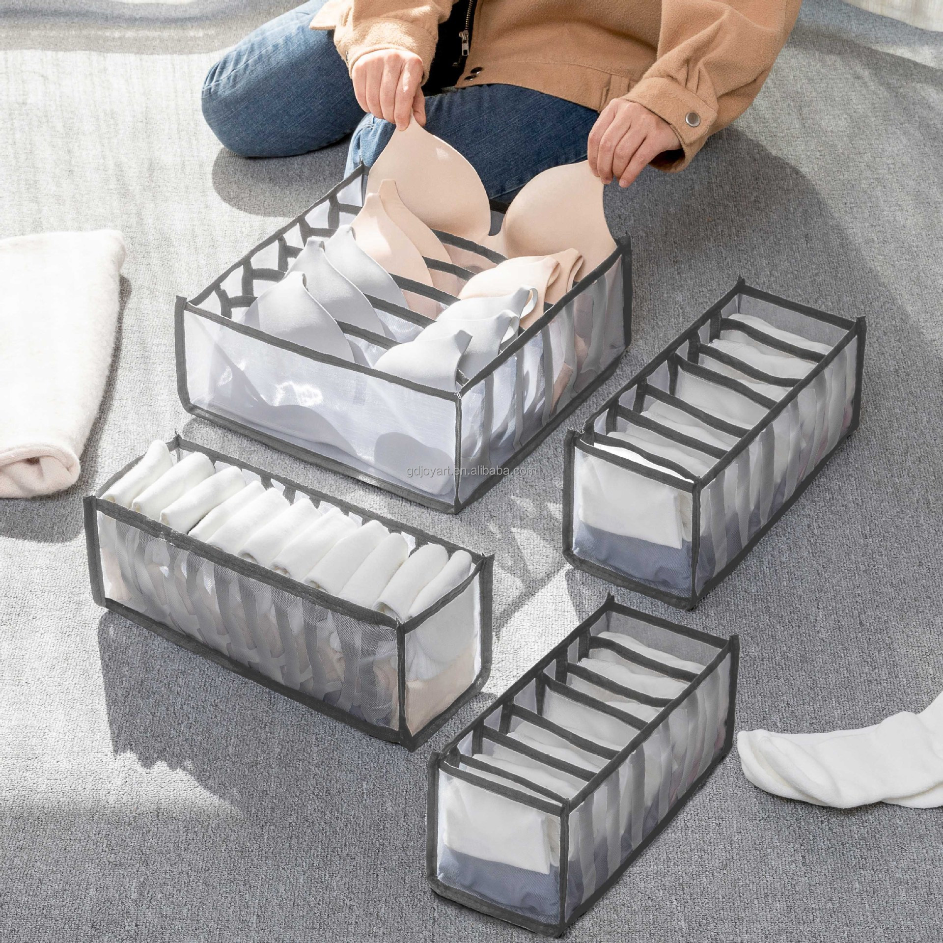 nylon clothes drawer storage bag divider closet organizer foldable mesh underwear bra socks storage box