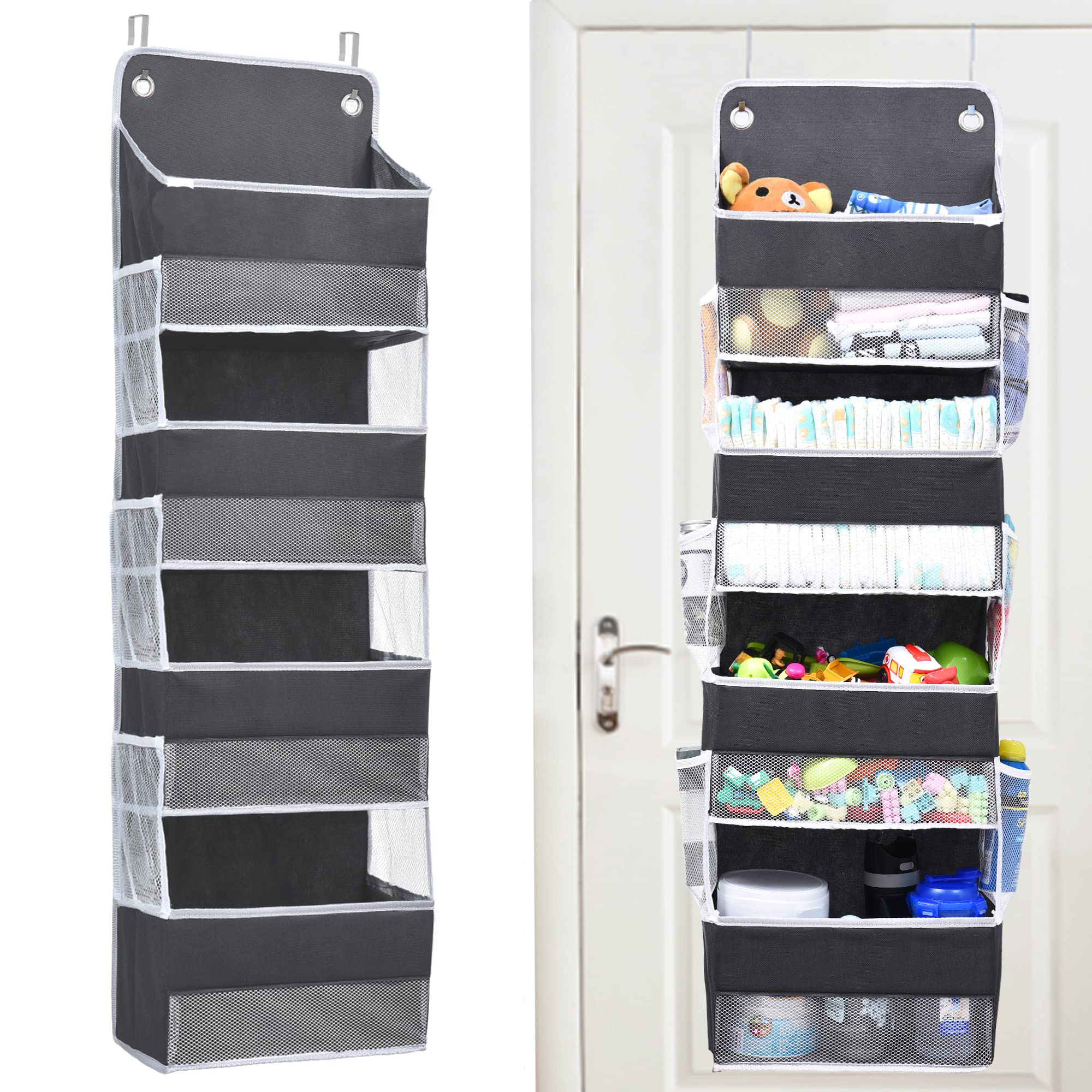 BrilliantJo 5 Shelves Hanging Closet Organizer, 2 Pack Hanging Storage with 6 Side Pockets for Clothes Bags