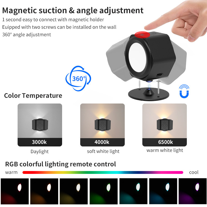 New Light Up Home Wall Light 360 Degrees Rotating Magnet Flexible Bracket Light Sconce Bedroom Rechargeable LED Wall Lamp