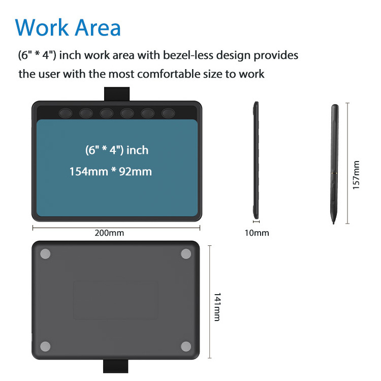 JSK Slim Digital Tablet Battery-Free Pen Tablet Electronic Writing Signature Pad Drawing Graphic Tablet with 6 Programmable Keys