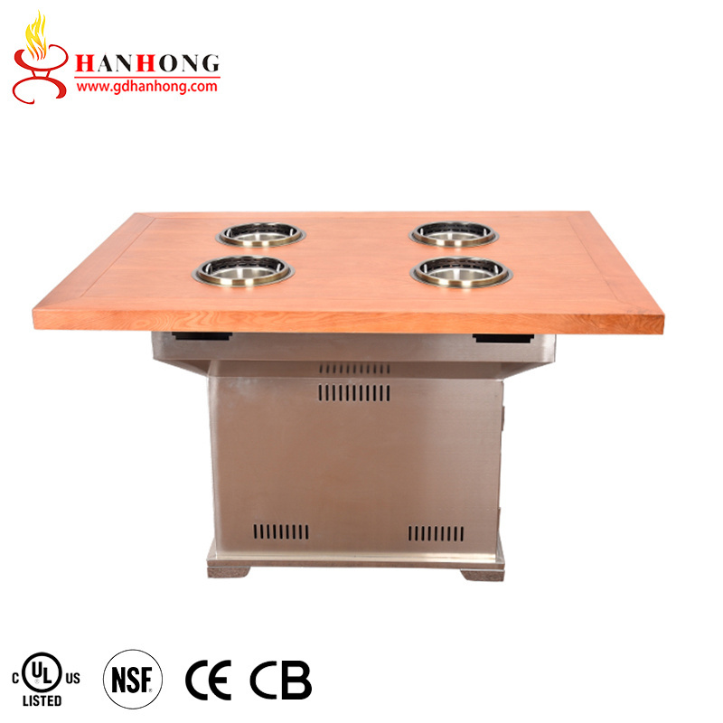 Commercial korean wood square electric single hot pot dining hotpot table restaurant smokeless hot pot table