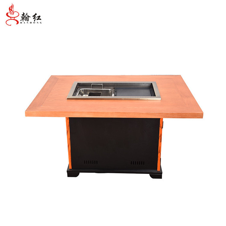 korean bbq grill hot pot table commercial smokeless table wooden table top for restaurant with UL ETL CE CB