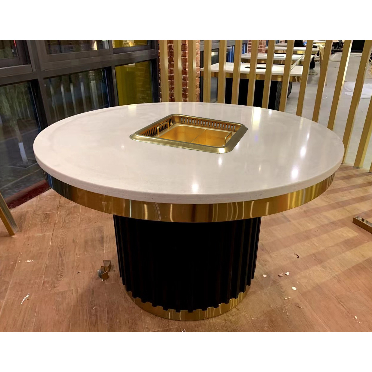 hot pot table korean bbq grill commercial smokeless table wooden table top for restaurant with UL ETL CE CB