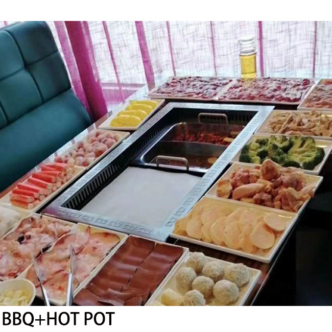 korean bbq grill hot pot table commercial smokeless table wooden table top for restaurant with UL ETL CE CB