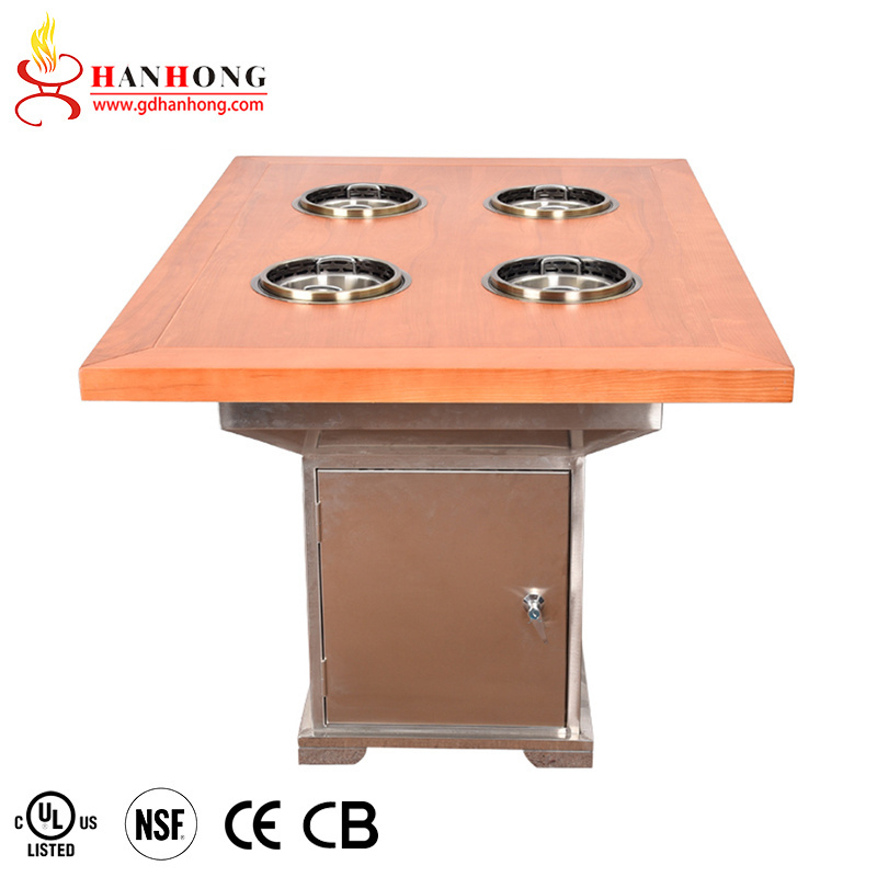 Commercial korean wood square electric single hot pot dining hotpot table restaurant smokeless hot pot table