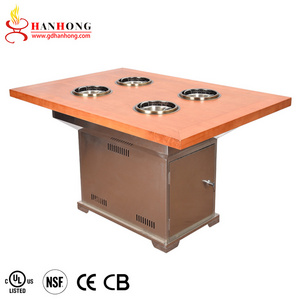 Commercial korean wood square electric single hot pot dining hotpot table restaurant smokeless hot pot table