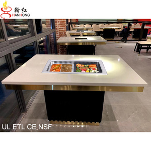 hot pot table korean bbq grill commercial smokeless table wooden table top for restaurant with UL ETL CE CB