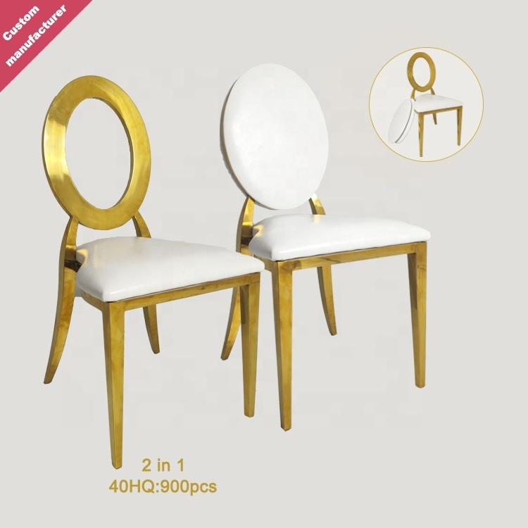 Golden round glass table stackable stainless banquet wedding reception Upholstered dining chair