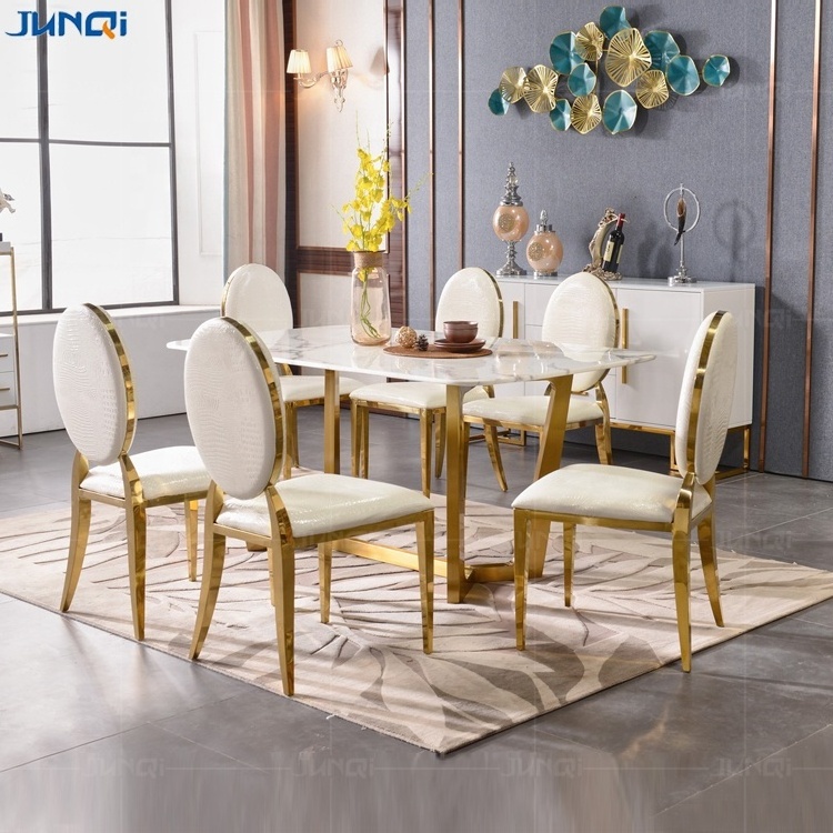 Golden round glass table stackable stainless banquet wedding reception Upholstered dining chair