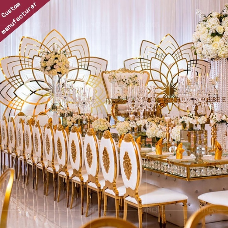 Factory wholesale velvet round back golden metal hotel wedding royal chair stainless steel hotel banquet event wedding chair