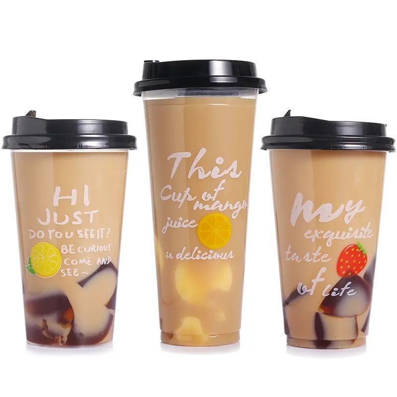 Custom U-shape 500ml 700ml Cups Disposable Boba Bubble Cup With Lid For Juice Coffee Milk Tea Pp Pet Clear U Shaped Plastic