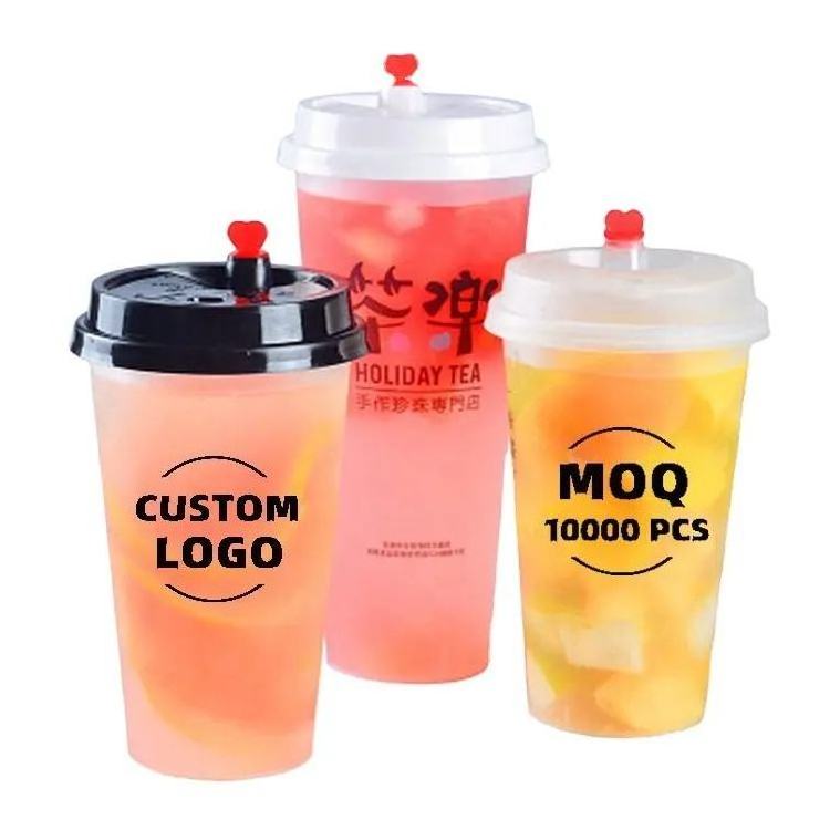 Custom U-shape 500ml 700ml Cups Disposable Boba Bubble Cup With Lid For Juice Coffee Milk Tea Pp Pet Clear U Shaped Plastic