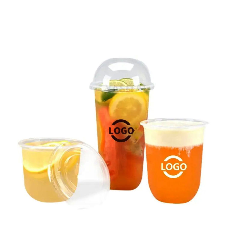 Custom U-shape 500ml 700ml Cups Disposable Boba Bubble Cup With Lid For Juice Coffee Milk Tea Pp Pet Clear U Shaped Plastic