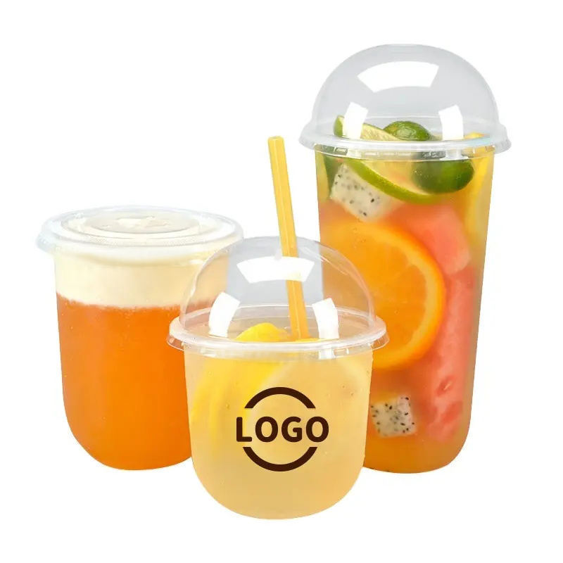 Custom U-shape 500ml 700ml Cups Disposable Boba Bubble Cup With Lid For Juice Coffee Milk Tea Pp Pet Clear U Shaped Plastic