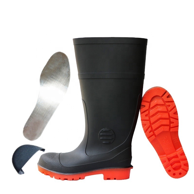 PVC black anti piercing woodland construction working protective waterproof rubber gumboots rain boots for men