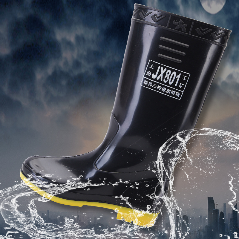 Custom logo waterproof anti slip oil acid resistant black cheap non safety plastic PVC rain boots for men