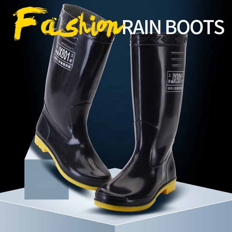 Custom logo waterproof anti slip oil acid resistant black cheap non safety plastic PVC rain boots for men