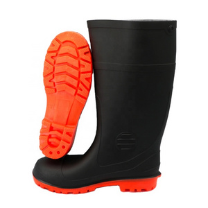 PVC black anti piercing woodland construction working protective waterproof rubber gumboots rain boots for men